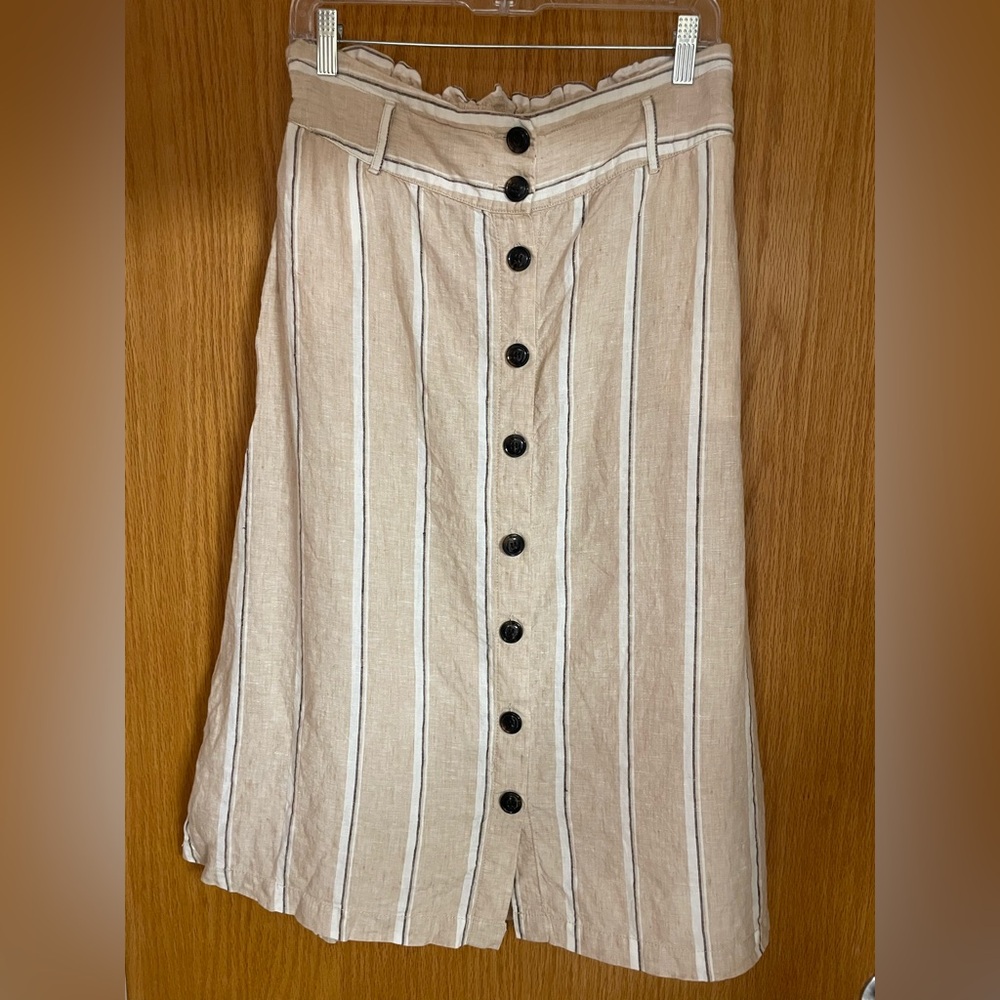 Rachel Zoe Linen Beige Striped A-Line Skirt